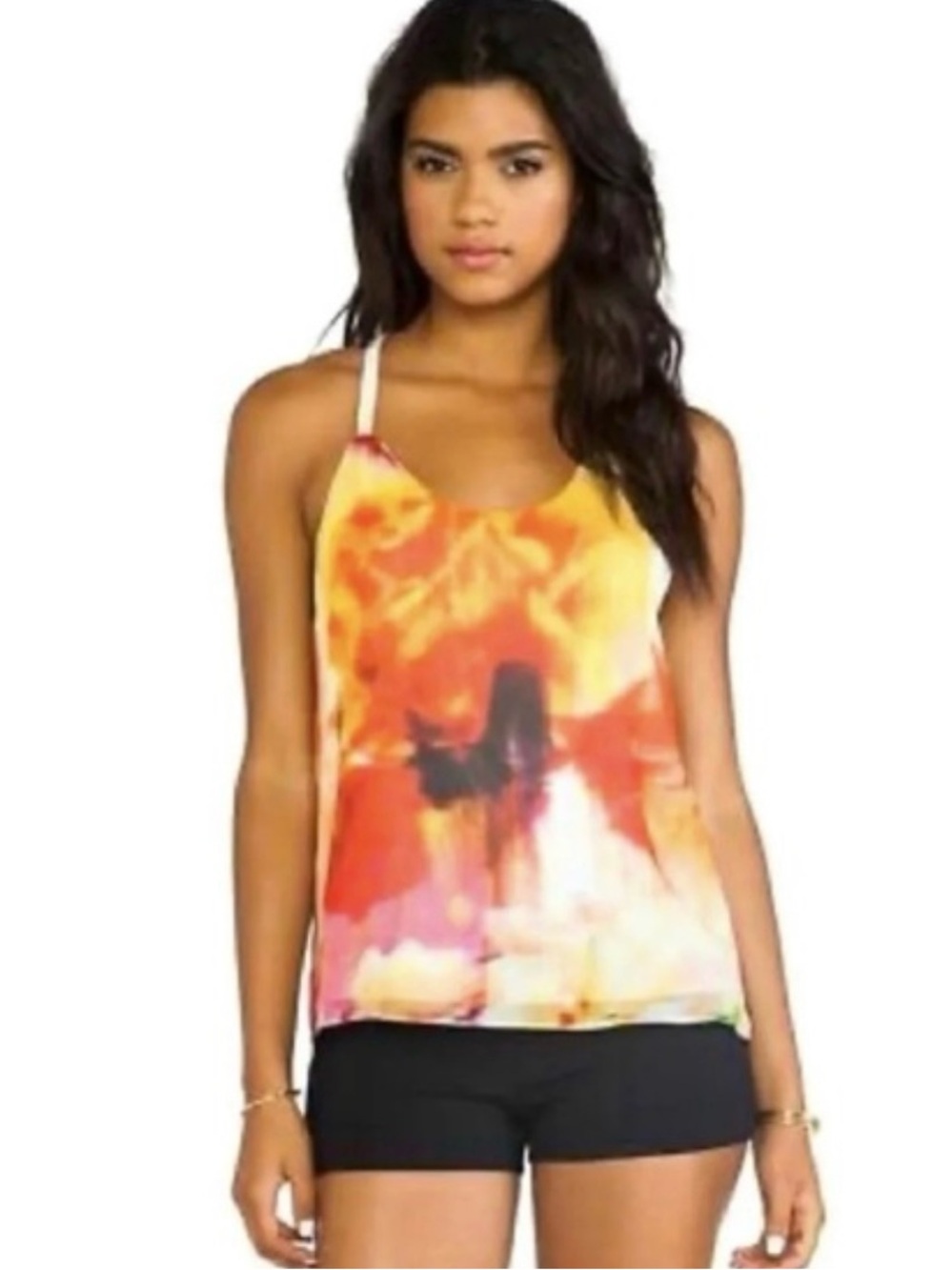 Alice + Olivia Loma Watercolor Artsy Strappy Silky V-Neck Designer Tank Top Cami